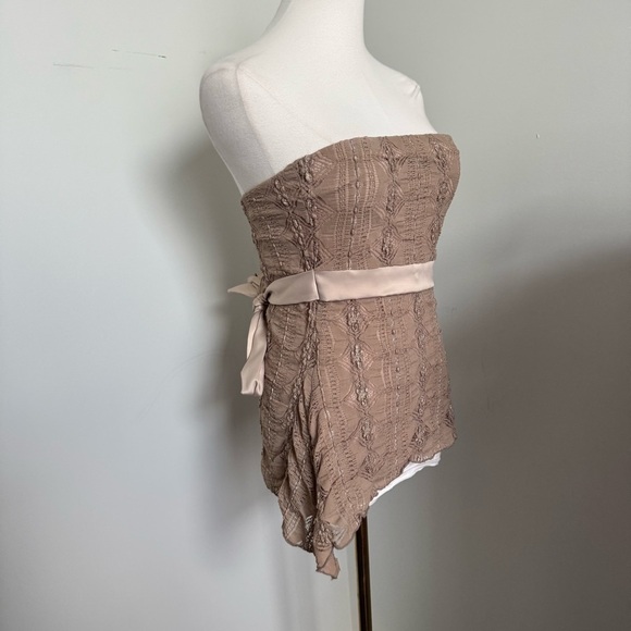 Y2K Charlotte Russe Strapless Mesh Lace Top – Mocha, Satin Waist Fairy Whimsy L - Picture 4 of 7